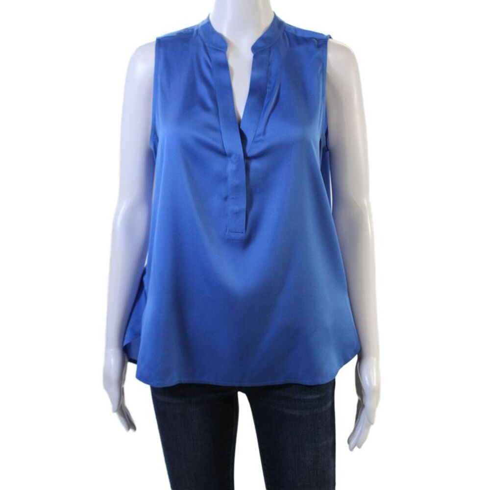 Intermix Womens Blue Sleeveless Silk Blend Solid Blouse Size M